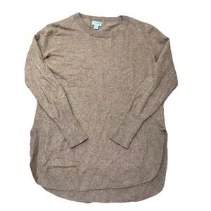 J Crew Sweater Women's Small Camel Brown Wool Split Hem Tunic Pullover Scalloped